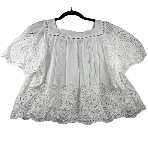 Madewell Womens Flutter-Sleeve Blouse White Sz XS Flowy Feminine Embroidered Top - Picture 11 of 15